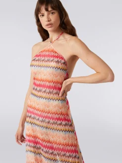 Cache-maillot long en tulle de viscose à chevrons