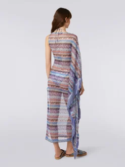 Cache-maillot long en tulle de viscose à chevrons et franges