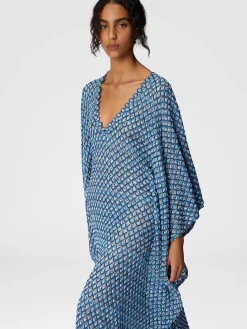 Caftan à motif coquillage lamé de viscose avec manches chauve-souris