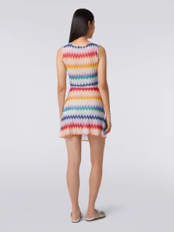 Caftan court avec encolure chiffon et imprimé à zig zag