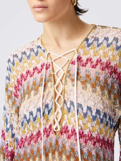 Caftan court couvrant en dentelle de viscose lamée