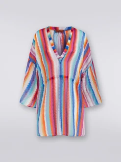 Caftan court en coton et soie à zig zag