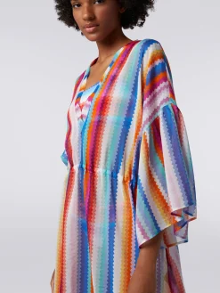 Caftan court en coton et soie à zig zag