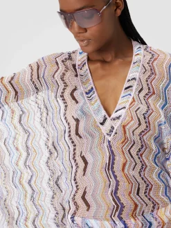 Caftan court en crochet à zig zag avec lurex