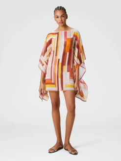 Caftan court en soie imprimée à manches larges