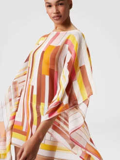 Caftan court en soie imprimée à manches larges