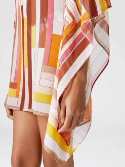 Caftan court en soie imprimée à manches larges