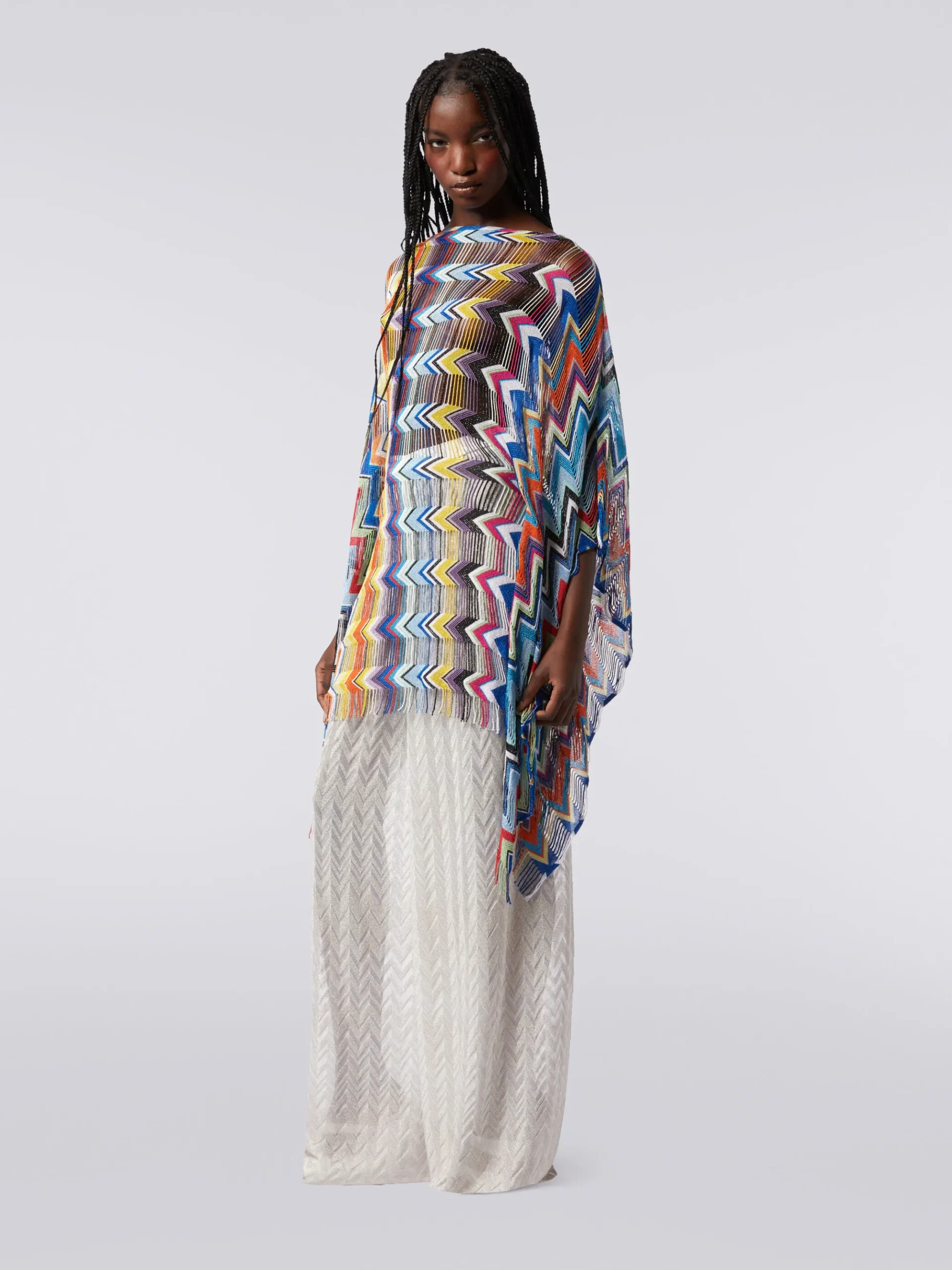 Caftan court en viscose à franges