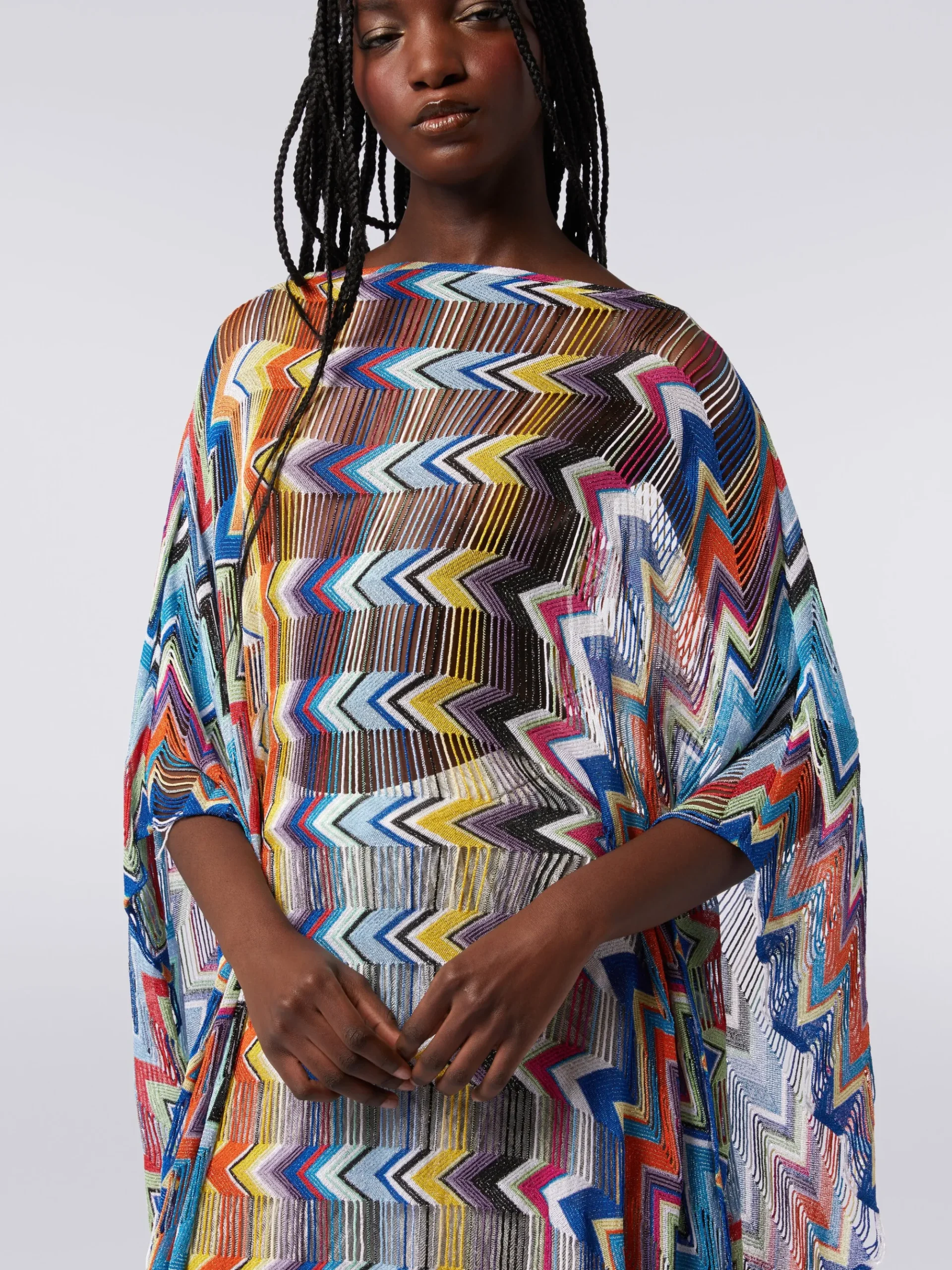 Caftan court en viscose à franges