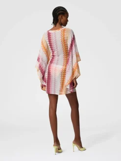 Caftan court en viscose lamée mélangée zigzag avec manches chauve-souris