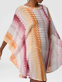 Caftan court en viscose lamée mélangée zigzag avec manches chauve-souris