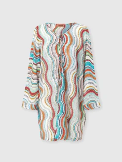 Caftan couvrant à manches longues avec motif vague lamé