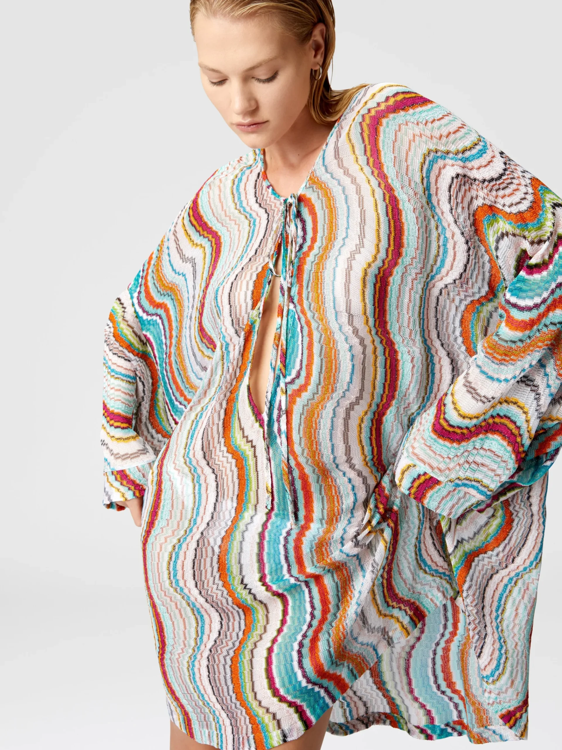 Caftan couvrant à manches longues avec motif vague lamé