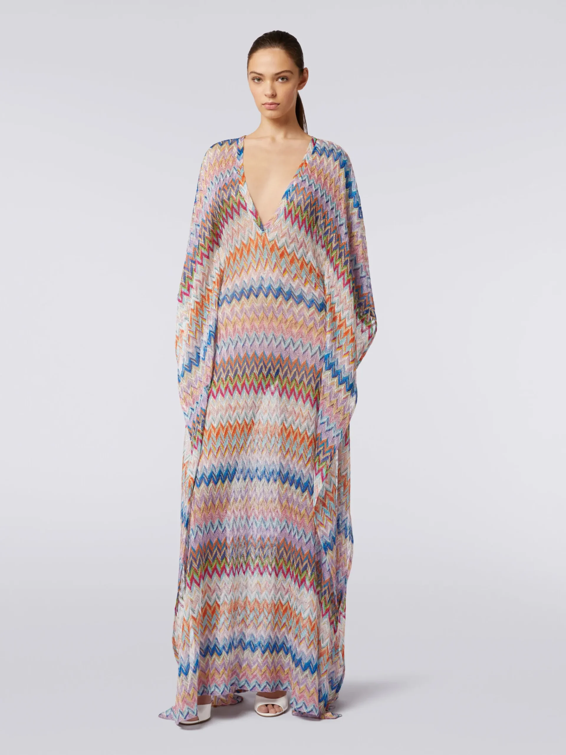 Caftan long avec encolure en V et lurex