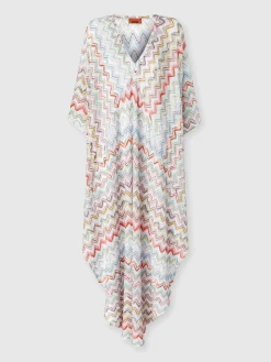 Caftan long avec lamé 3D zig zag et manches chauve-souris