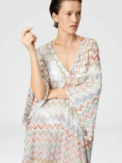 Caftan long avec lamé 3D zig zag et manches chauve-souris