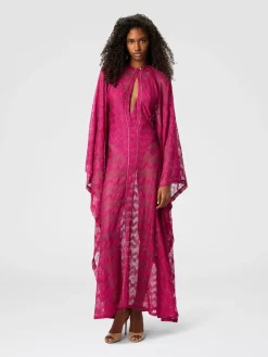 Caftan long couvrant en viscose lamée zigzag