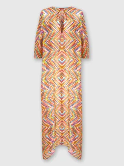 Caftan long en coton et soie mélangés imprimés