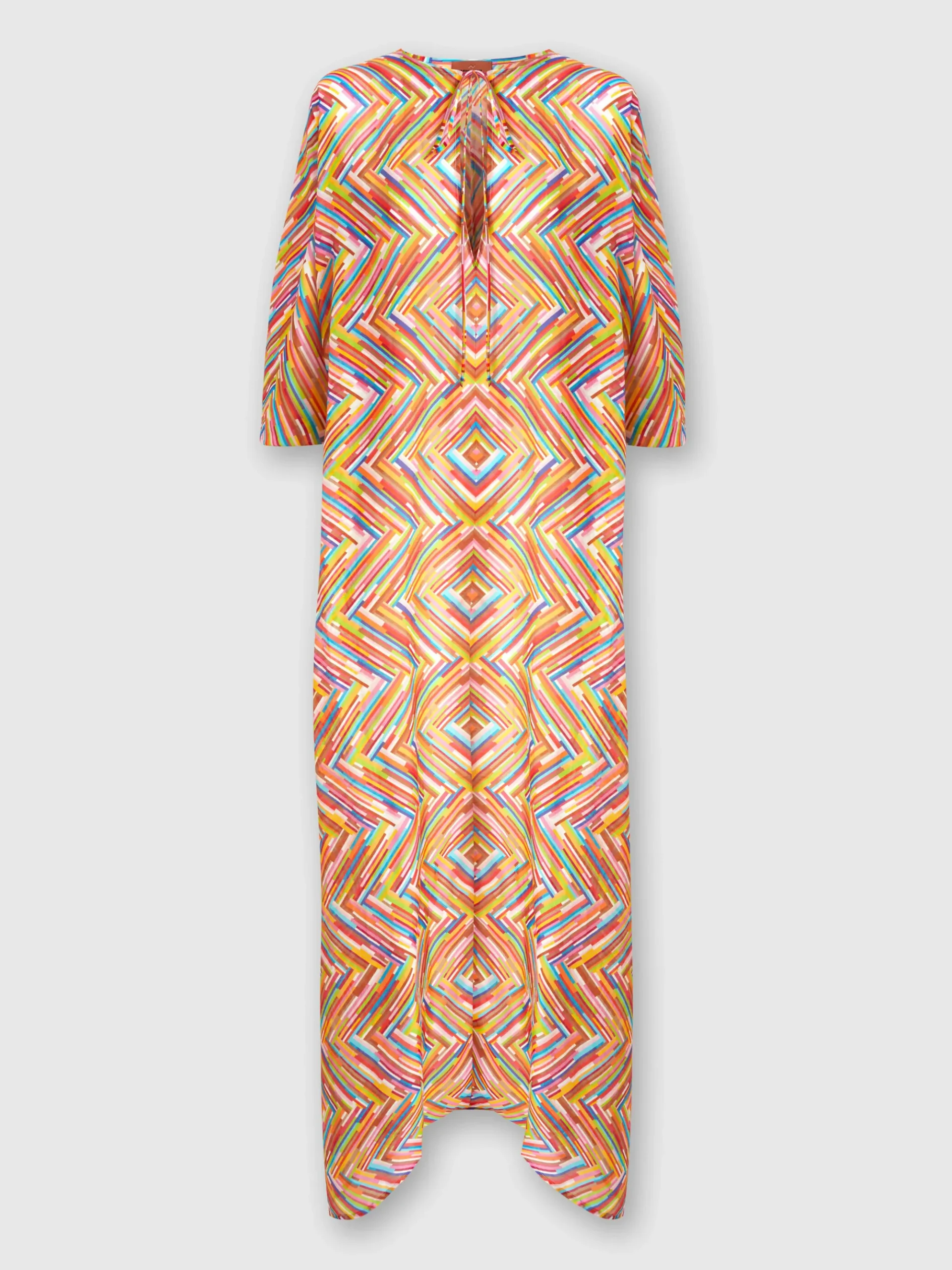 Caftan long en coton et soie mélangés imprimés