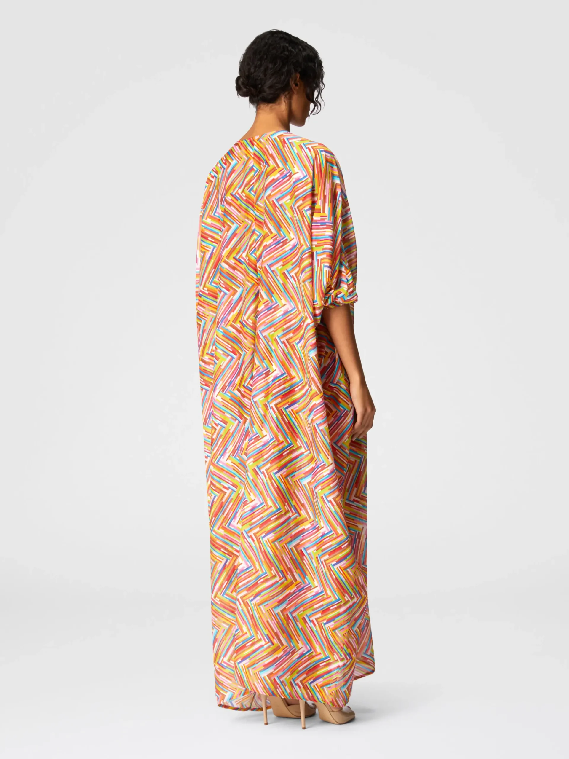 Caftan long en coton et soie mélangés imprimés