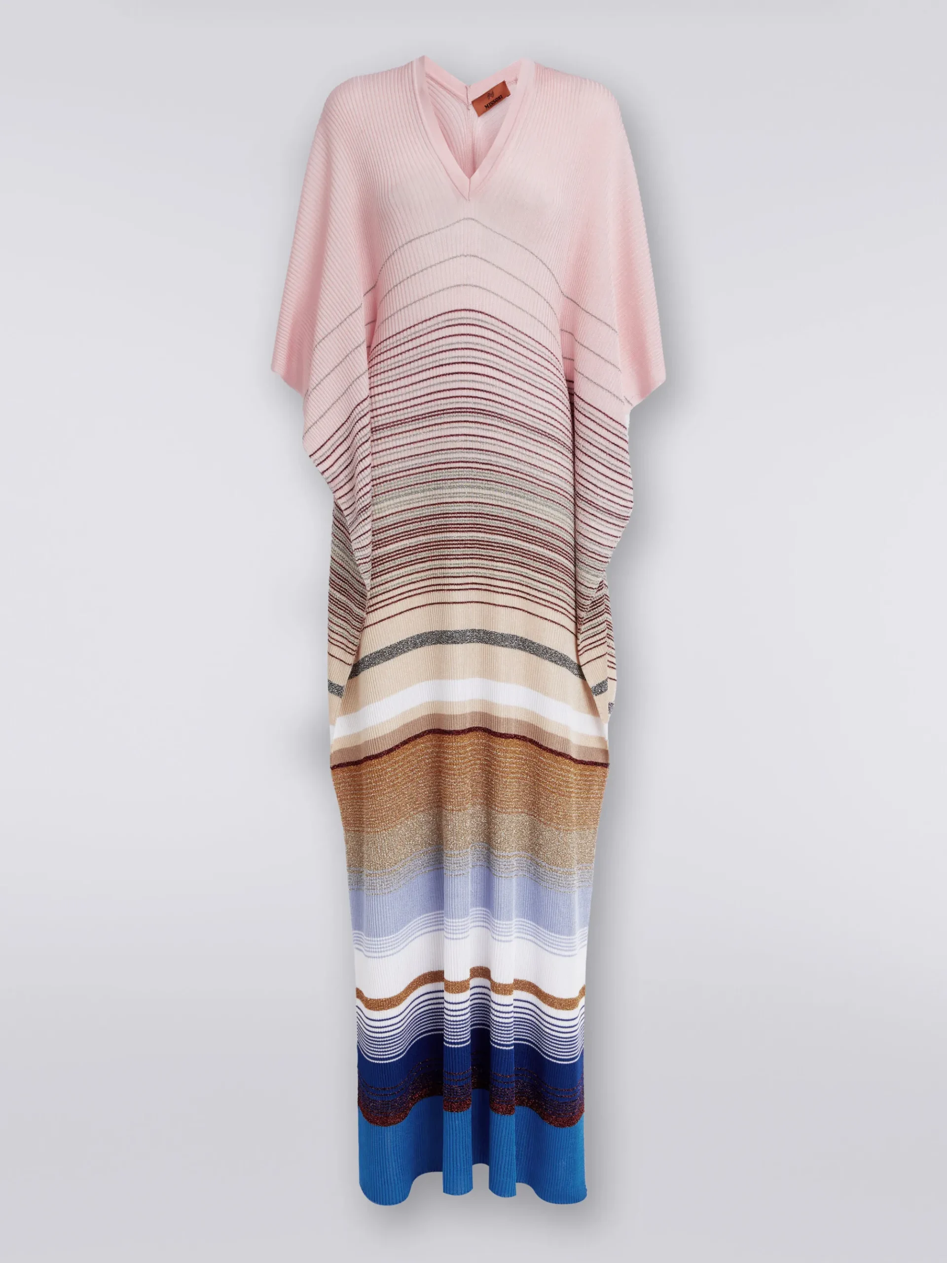 Caftan long en maille côtelée rayée avec lurex