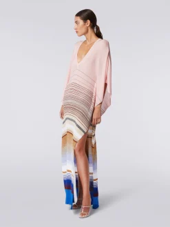 Caftan long en maille côtelée rayée avec lurex