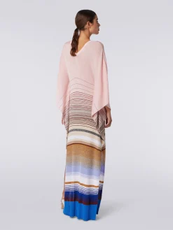 Caftan long en maille côtelée rayée avec lurex