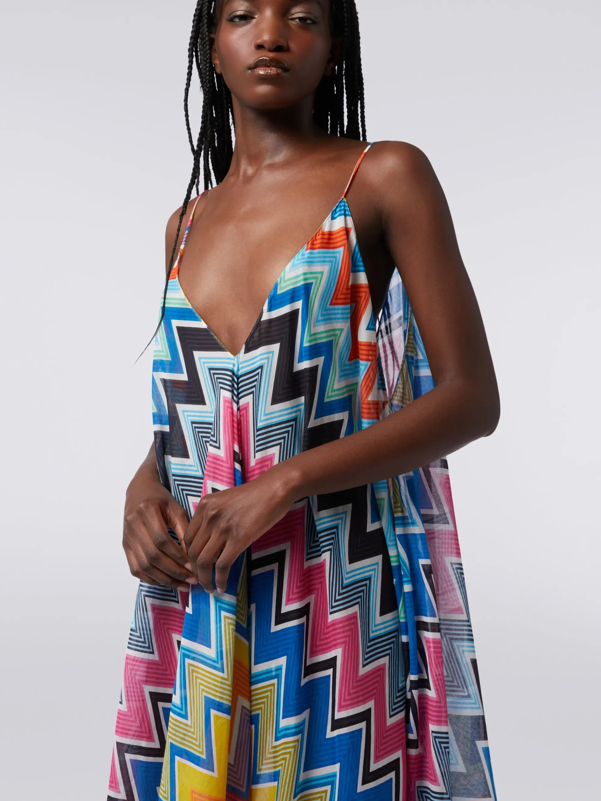 Caftan long style foulard en coton et soie imprimés