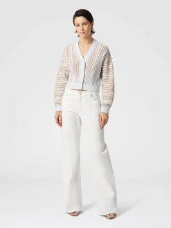 Cardigan court côtelé à sequins et col en V