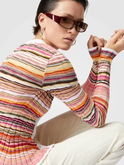 Cardigan côtelé en coton et viscose rayé avec finitions contrastées