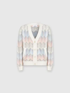 Cardigan dégradé en coton mélangé à chevrons avec poches