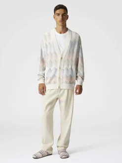 Cardigan dégradé en coton mélangé à chevrons avec poches