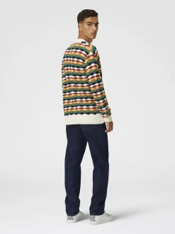 Cardigan en coton mélangé à motif vagues et passepoil contrasté