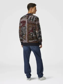 Cardigan en laine mélangée jacquard à motif carte postale