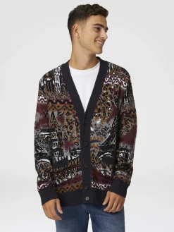 Cardigan en laine mélangée jacquard à motif carte postale