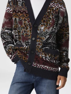 Cardigan en laine mélangée jacquard à motif carte postale