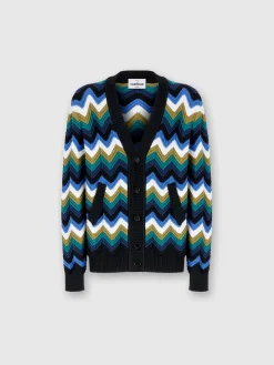 Cardigan en maille à chevrons avec poches et passepoil contrasté