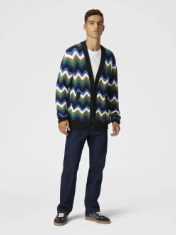 Cardigan en maille à chevrons avec poches et passepoil contrasté
