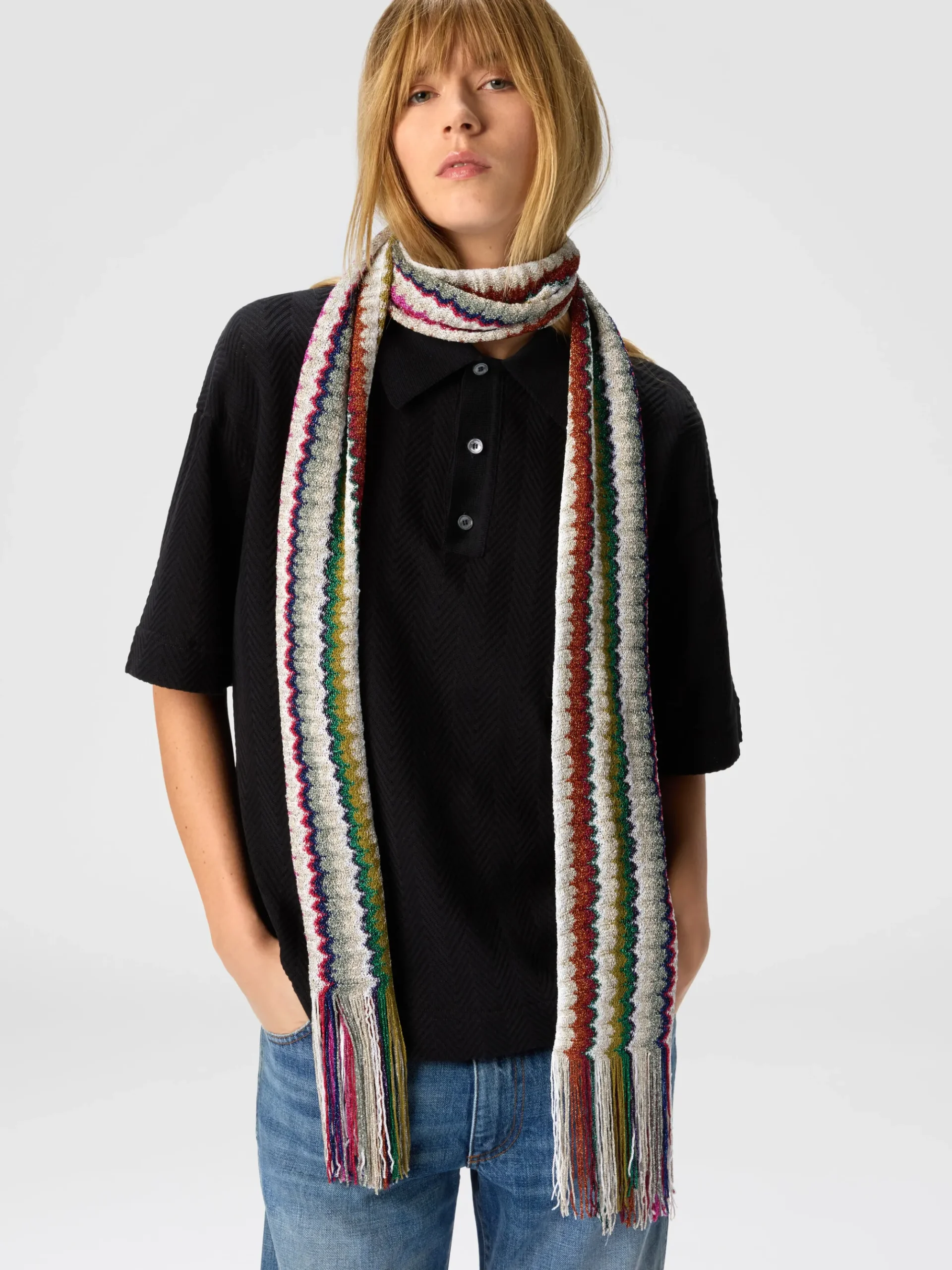 Écharpe avec motif chevron et franges