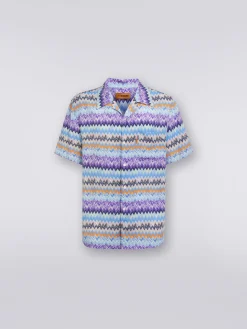 Chemise à manches courtes style bowling en viscose à chevrons