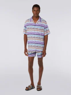 Chemise à manches courtes style bowling en viscose à chevrons