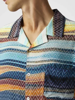 Chemise bowling avec imprimé zigzag dégradé et poche poitrine