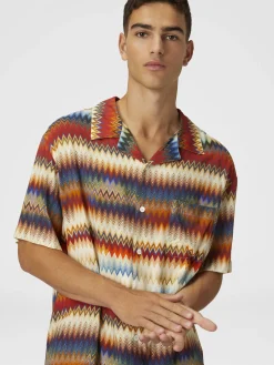 Chemise bowling avec imprimé micro zig zag dégradé et poche poitrine