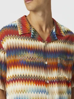 Chemise bowling avec imprimé micro zig zag dégradé et poche poitrine