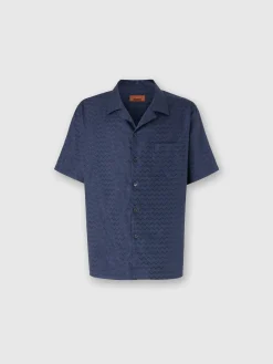 Chemise bowling en coton, viscose et lin avec motif zigzag brillant