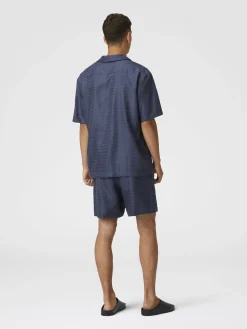 Chemise bowling en coton, viscose et lin avec motif zigzag brillant