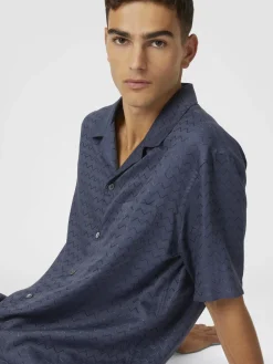 Chemise bowling en coton, viscose et lin avec motif zigzag brillant