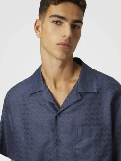 Chemise bowling en coton, viscose et lin avec motif zigzag brillant