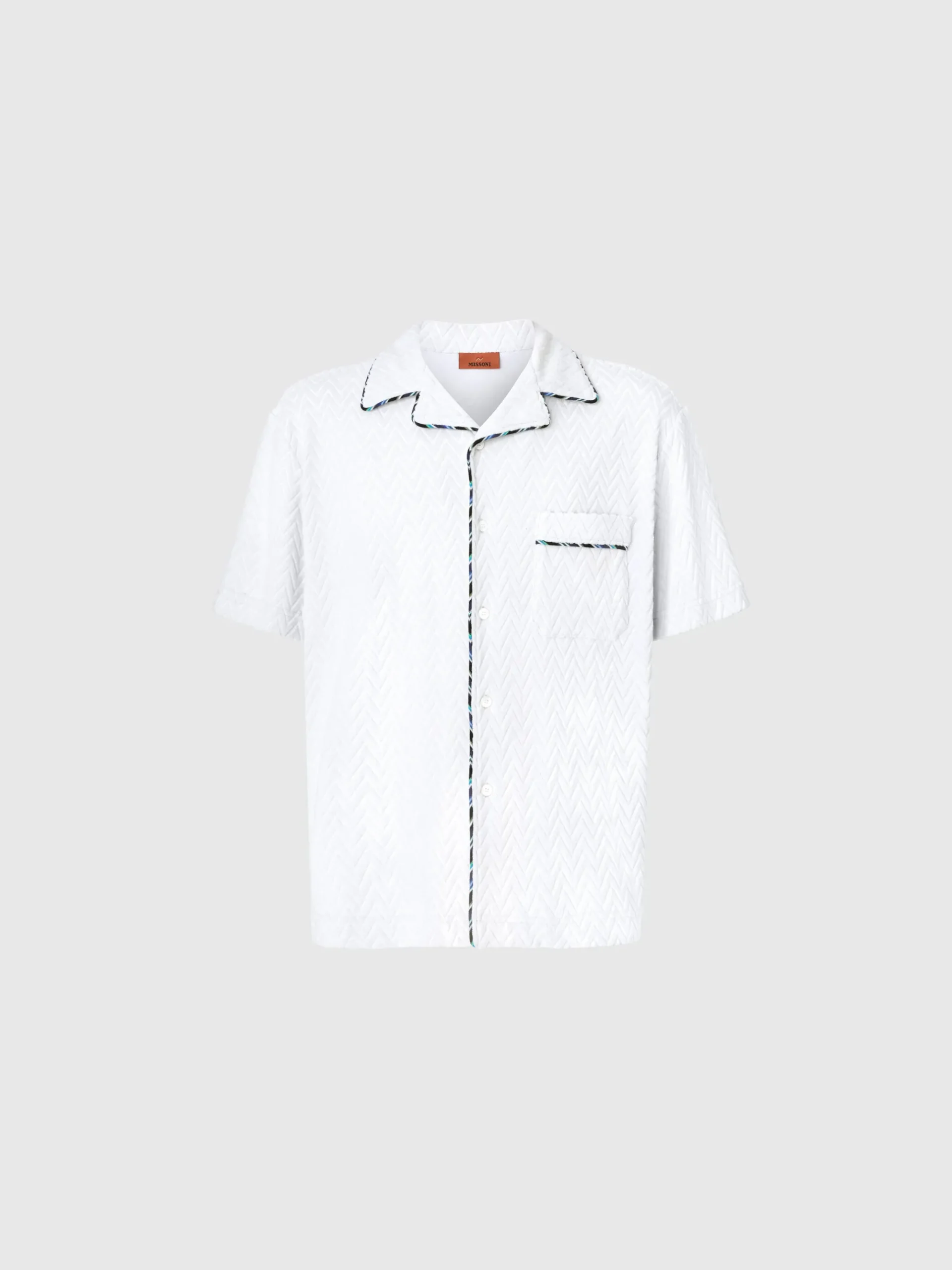 Chemise bowling en éponge de coton zig zag aux profils contrastés