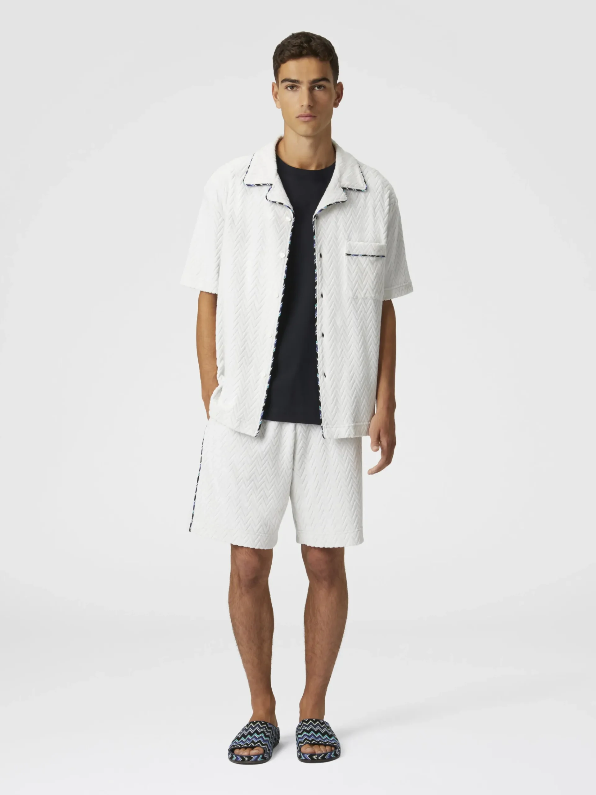 Chemise bowling en éponge de coton zig zag aux profils contrastés